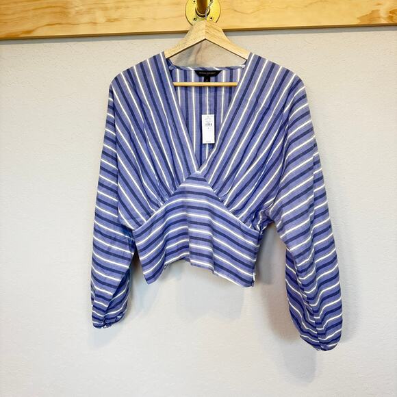 Banana Republic Tops - Women's Banana Republic Cropped Blue and White Striped Blouse Size 6 NEW
